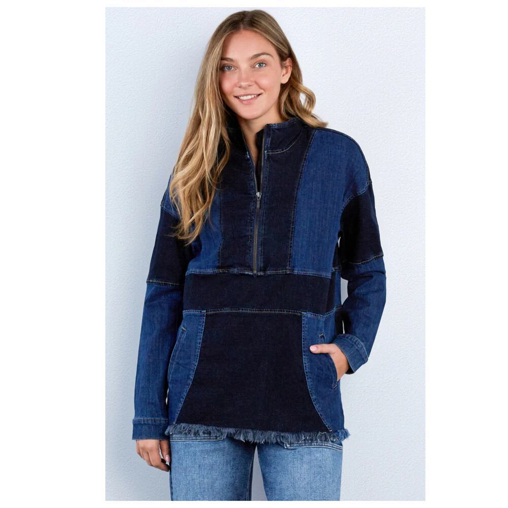 WASH LAB DENIM Popover Denim Shirt Jacket Size Small